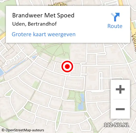 Locatie op kaart van de 112 melding: Brandweer Met Spoed Naar Uden, Bertrandhof op 16 maart 2022 03:22