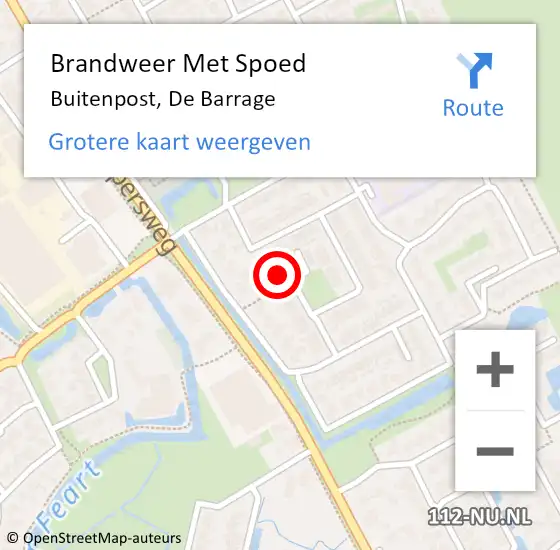 Locatie op kaart van de 112 melding: Brandweer Met Spoed Naar Buitenpost, De Barrage op 16 maart 2022 04:45