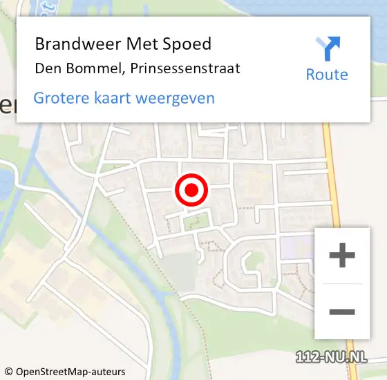 Locatie op kaart van de 112 melding: Brandweer Met Spoed Naar Den Bommel, Prinsessenstraat op 16 maart 2022 06:43