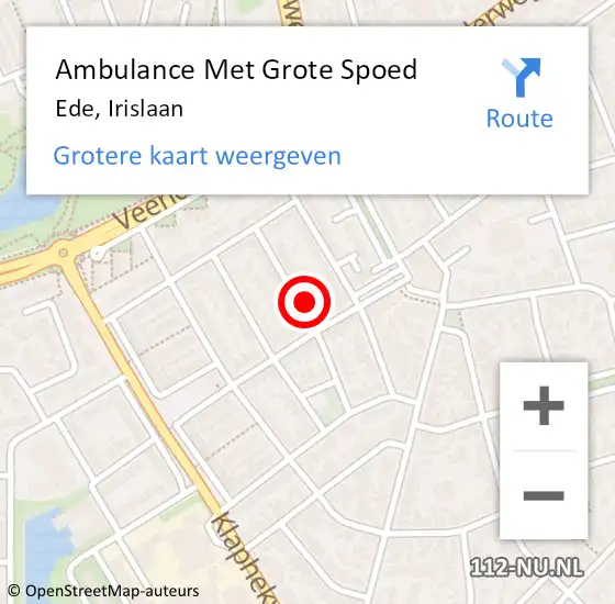 Locatie op kaart van de 112 melding: Ambulance Met Grote Spoed Naar Ede, Irislaan op 16 maart 2022 07:58