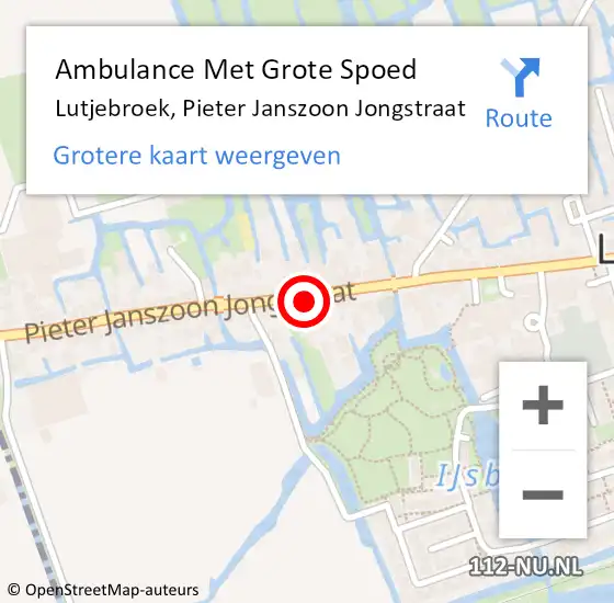 Locatie op kaart van de 112 melding: Ambulance Met Grote Spoed Naar Lutjebroek, Pieter Janszoon Jongstraat op 16 maart 2022 08:08