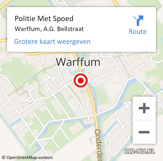 Locatie op kaart van de 112 melding: Politie Met Spoed Naar Warffum, A.G. Bellstraat op 16 maart 2022 08:12