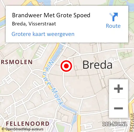 Locatie op kaart van de 112 melding: Brandweer Met Grote Spoed Naar Breda, Visserstraat op 16 maart 2022 08:21