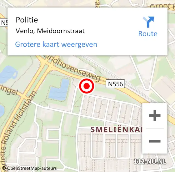 Locatie op kaart van de 112 melding: Politie Venlo, Meidoornstraat op 16 maart 2022 08:37