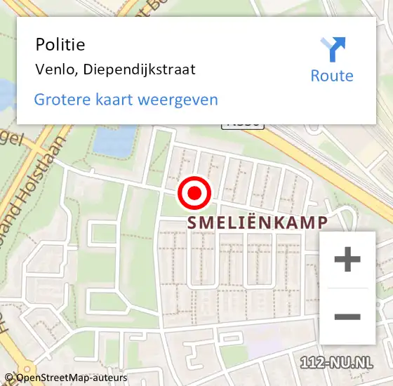 Locatie op kaart van de 112 melding: Politie Venlo, Diependijkstraat op 16 maart 2022 08:37