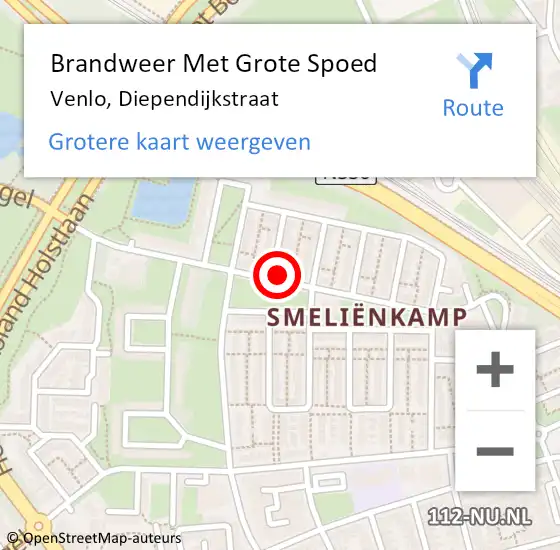 Locatie op kaart van de 112 melding: Brandweer Met Grote Spoed Naar Venlo, Diependijkstraat op 16 maart 2022 08:37