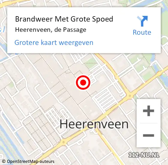 Locatie op kaart van de 112 melding: Brandweer Met Grote Spoed Naar Heerenveen, de Passage op 16 maart 2022 08:38