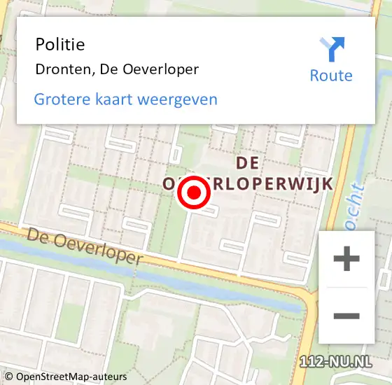 Locatie op kaart van de 112 melding: Politie Dronten, De Oeverloper op 16 maart 2022 08:44