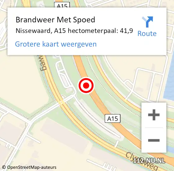 Locatie op kaart van de 112 melding: Brandweer Met Spoed Naar Nissewaard, A15 hectometerpaal: 41,9 op 16 maart 2022 08:46