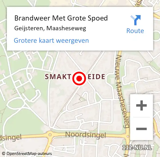 Locatie op kaart van de 112 melding: Brandweer Met Grote Spoed Naar Geijsteren, Maasheseweg op 16 maart 2022 08:49