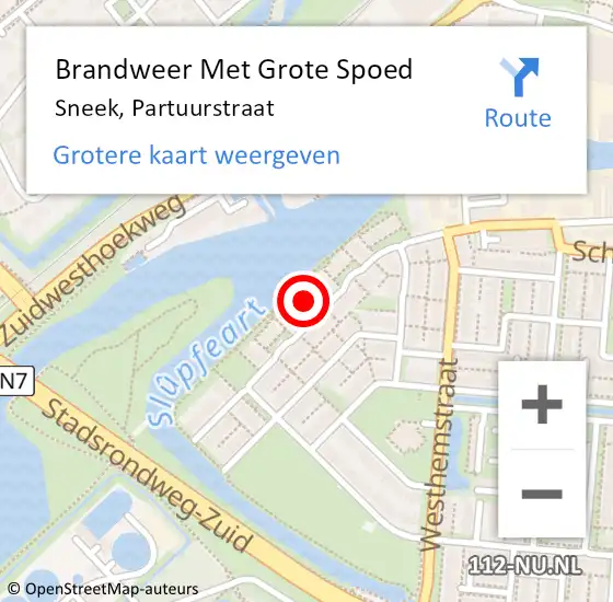 Locatie op kaart van de 112 melding: Brandweer Met Grote Spoed Naar Sneek, Partuurstraat op 16 maart 2022 09:00