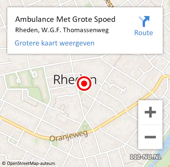 Locatie op kaart van de 112 melding: Ambulance Met Grote Spoed Naar Rheden, W.G.F. Thomassenweg op 16 maart 2022 09:14