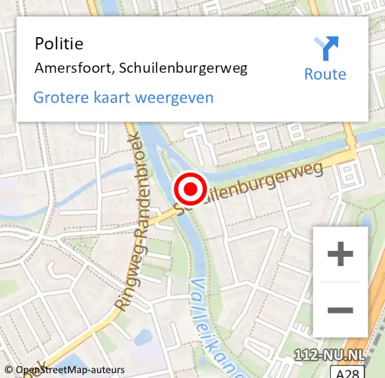 Locatie op kaart van de 112 melding: Politie Amersfoort, Schuilenburgerweg op 16 maart 2022 09:41