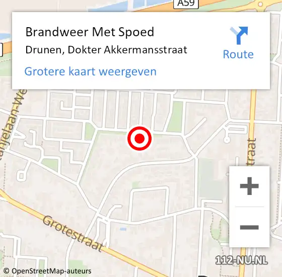 Locatie op kaart van de 112 melding: Brandweer Met Spoed Naar Drunen, Dokter Akkermansstraat op 16 maart 2022 09:44