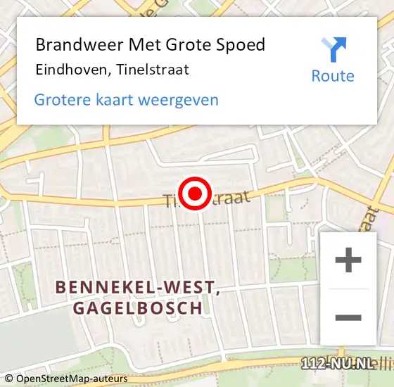 Locatie op kaart van de 112 melding: Brandweer Met Grote Spoed Naar Eindhoven, Tinelstraat op 16 maart 2022 09:49