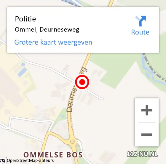 Locatie op kaart van de 112 melding: Politie Ommel, Deurneseweg op 16 maart 2022 09:56