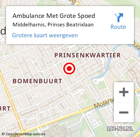 Locatie op kaart van de 112 melding: Ambulance Met Grote Spoed Naar Middelharnis, Prinses Beatrixlaan op 16 maart 2022 10:02