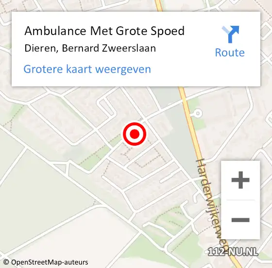 Locatie op kaart van de 112 melding: Ambulance Met Grote Spoed Naar Dieren, Bernard Zweerslaan op 16 maart 2022 10:07