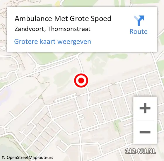 Locatie op kaart van de 112 melding: Ambulance Met Grote Spoed Naar Zandvoort, Thomsonstraat op 16 maart 2022 10:15