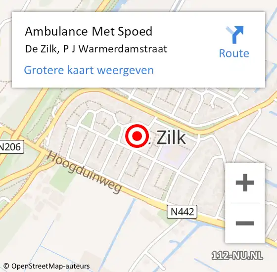 Locatie op kaart van de 112 melding: Ambulance Met Spoed Naar De Zilk, P J Warmerdamstraat op 16 maart 2022 10:22
