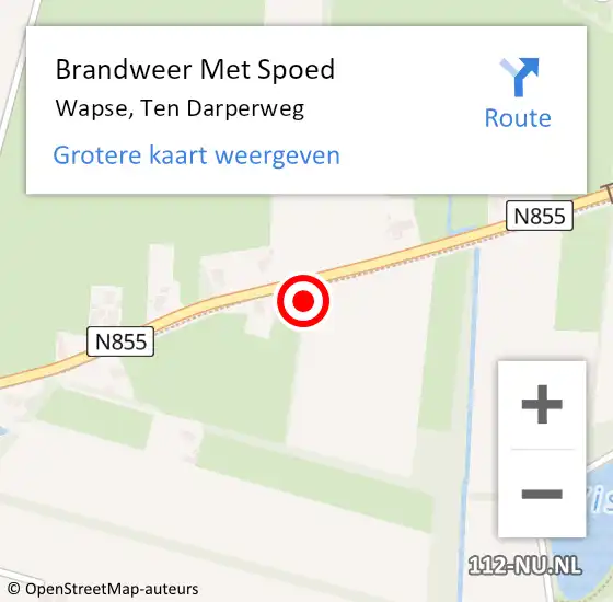 Locatie op kaart van de 112 melding: Brandweer Met Spoed Naar Wapse, Ten Darperweg op 11 juli 2014 09:30