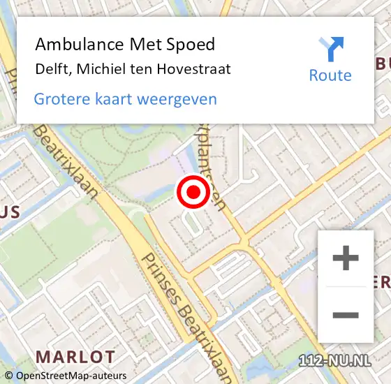 Locatie op kaart van de 112 melding: Ambulance Met Spoed Naar Delft, Michiel ten Hovestraat op 16 maart 2022 10:28