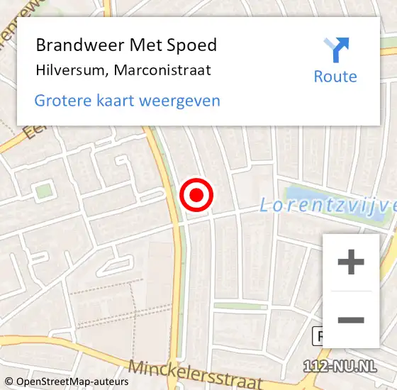 Locatie op kaart van de 112 melding: Brandweer Met Spoed Naar Hilversum, Marconistraat op 16 maart 2022 10:40