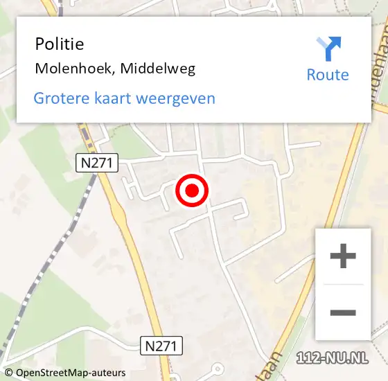 Locatie op kaart van de 112 melding: Politie Molenhoek, Middelweg op 16 maart 2022 10:42