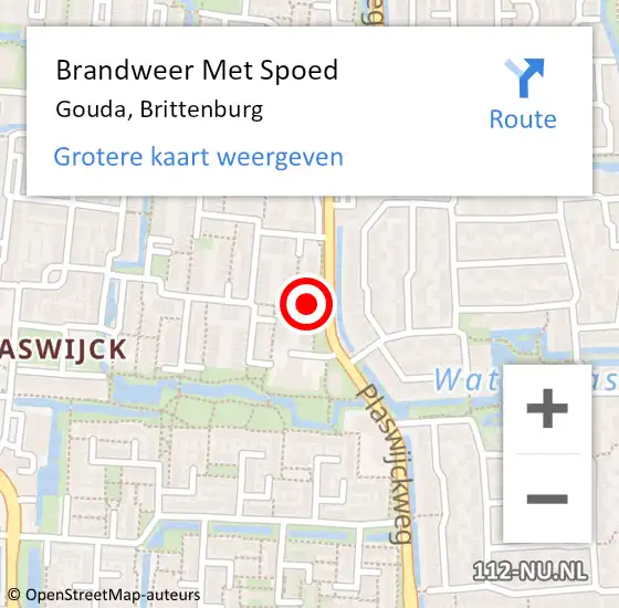 Locatie op kaart van de 112 melding: Brandweer Met Spoed Naar Gouda, Brittenburg op 16 maart 2022 10:51