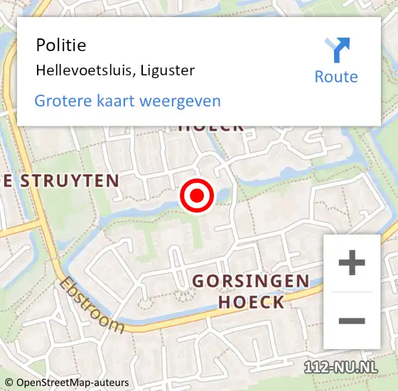 Locatie op kaart van de 112 melding: Politie Hellevoetsluis, Liguster op 16 maart 2022 10:54