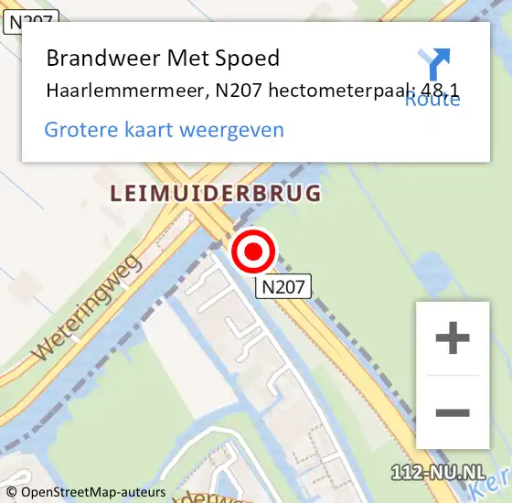 Locatie op kaart van de 112 melding: Brandweer Met Spoed Naar Haarlemmermeer, N207 hectometerpaal: 48,1 op 16 maart 2022 12:03