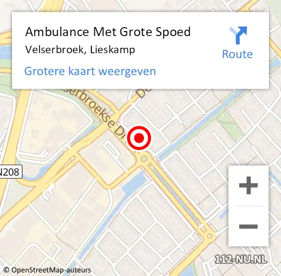 Locatie op kaart van de 112 melding: Ambulance Met Grote Spoed Naar Velserbroek, Lieskamp op 16 maart 2022 12:11