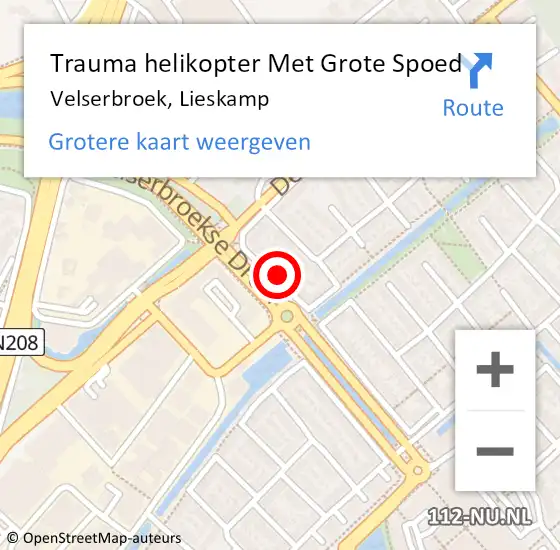 Locatie op kaart van de 112 melding: Trauma helikopter Met Grote Spoed Naar Velserbroek, Lieskamp op 16 maart 2022 12:13