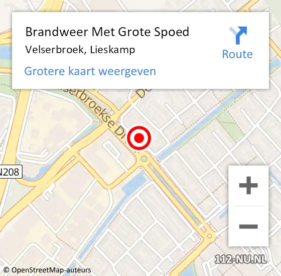 Locatie op kaart van de 112 melding: Brandweer Met Grote Spoed Naar Velserbroek, Lieskamp op 16 maart 2022 12:22