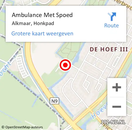 Locatie op kaart van de 112 melding: Ambulance Met Spoed Naar Alkmaar, Honkpad op 16 maart 2022 12:33