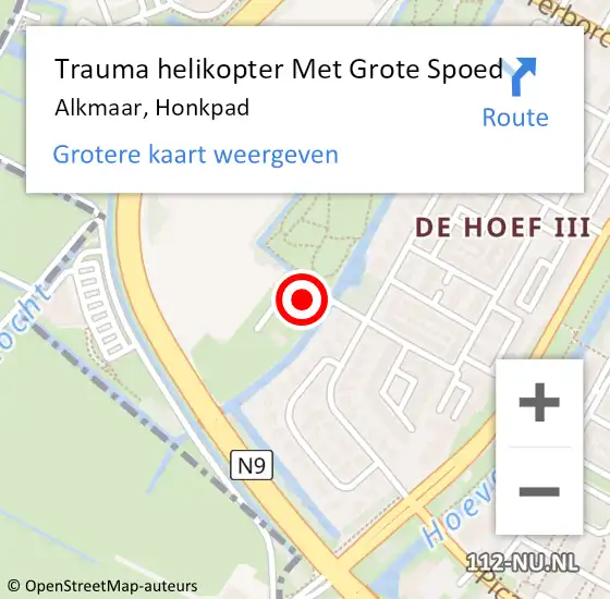 Locatie op kaart van de 112 melding: Trauma helikopter Met Grote Spoed Naar Alkmaar, Honkpad op 16 maart 2022 12:37