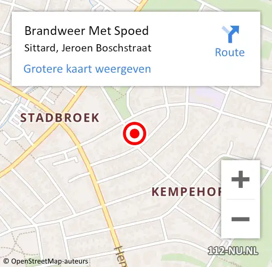 Locatie op kaart van de 112 melding: Brandweer Met Spoed Naar Sittard, Jeroen Boschstraat op 16 maart 2022 12:40