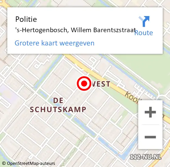 Locatie op kaart van de 112 melding: Politie 's-Hertogenbosch, Willem Barentszstraat op 16 maart 2022 12:40