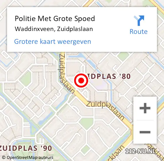 Locatie op kaart van de 112 melding: Politie Met Grote Spoed Naar Waddinxveen, Zuidplaslaan op 16 maart 2022 12:48