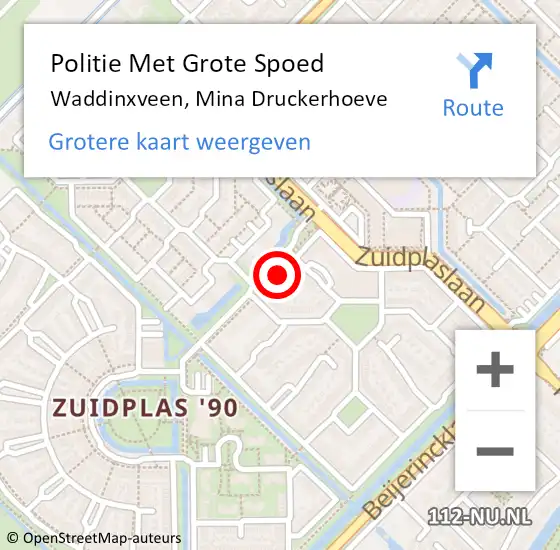 Locatie op kaart van de 112 melding: Politie Met Grote Spoed Naar Waddinxveen, Mina Druckerhoeve op 16 maart 2022 12:50