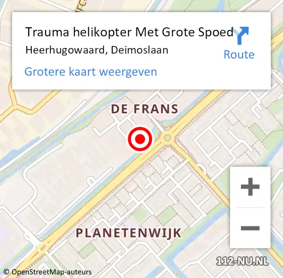 Locatie op kaart van de 112 melding: Trauma helikopter Met Grote Spoed Naar Heerhugowaard, Deimoslaan op 16 maart 2022 12:55