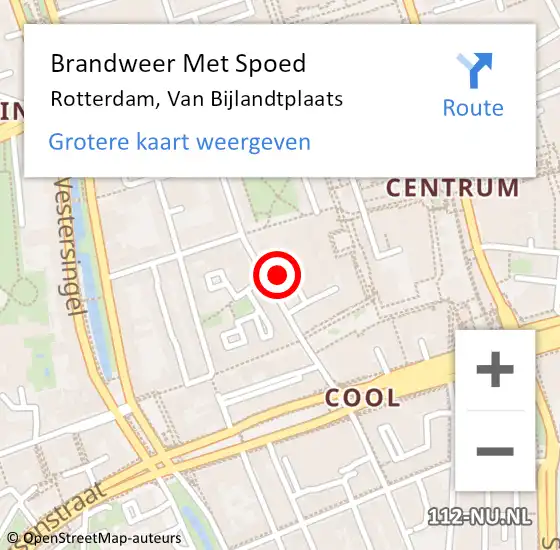 Locatie op kaart van de 112 melding: Brandweer Met Spoed Naar Rotterdam, Van Bijlandtplaats op 16 maart 2022 12:55