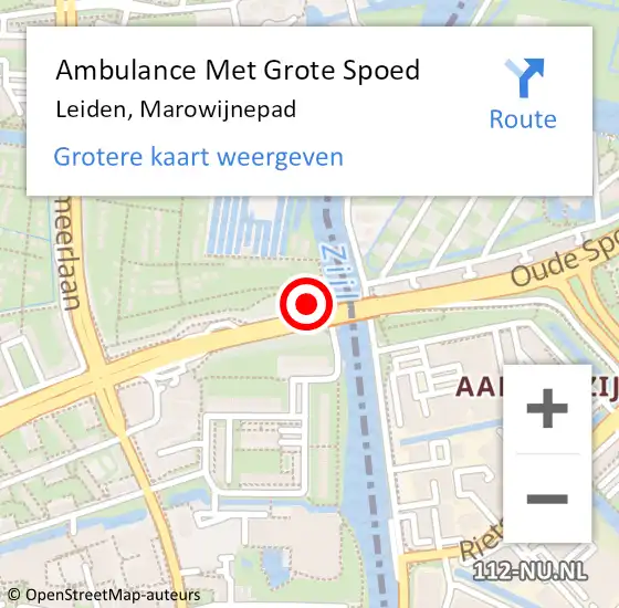 Locatie op kaart van de 112 melding: Ambulance Met Grote Spoed Naar Leiden, Marowijnepad op 16 maart 2022 13:38