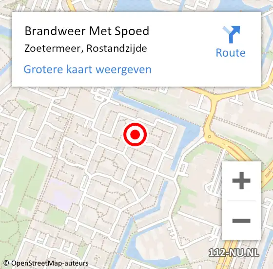 Locatie op kaart van de 112 melding: Brandweer Met Spoed Naar Zoetermeer, Rostandzijde op 16 maart 2022 13:58