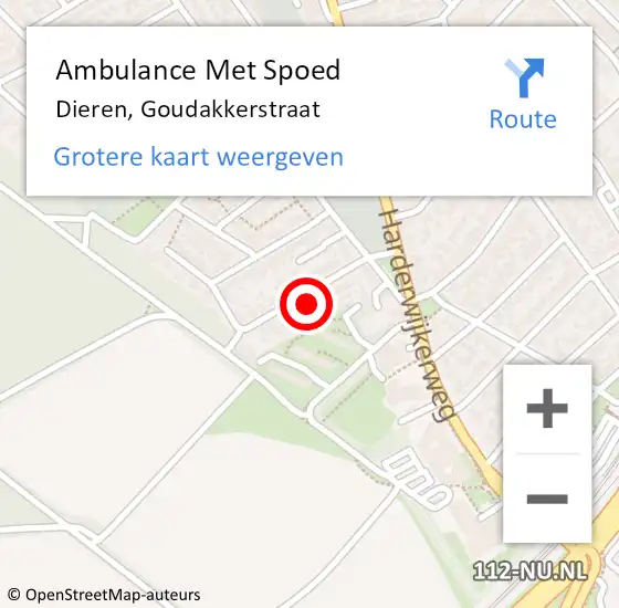 Locatie op kaart van de 112 melding: Ambulance Met Spoed Naar Dieren, Goudakkerstraat op 16 maart 2022 14:15