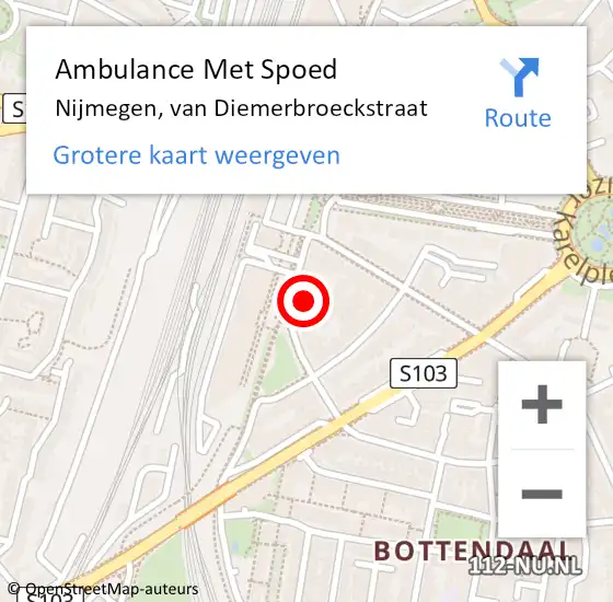 Locatie op kaart van de 112 melding: Ambulance Met Spoed Naar Nijmegen, van Diemerbroeckstraat op 16 maart 2022 14:30