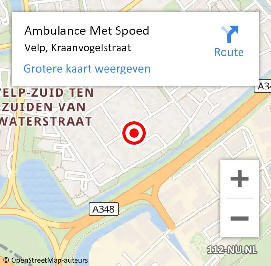 Locatie op kaart van de 112 melding: Ambulance Met Spoed Naar Velp, Kraanvogelstraat op 16 maart 2022 14:35