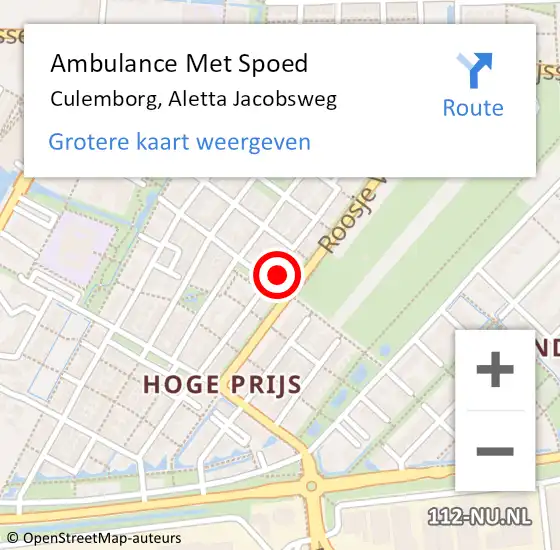 Locatie op kaart van de 112 melding: Ambulance Met Spoed Naar Culemborg, Aletta Jacobsweg op 16 maart 2022 14:37