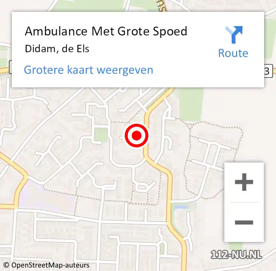 Locatie op kaart van de 112 melding: Ambulance Met Grote Spoed Naar Didam, de Els op 16 maart 2022 14:57