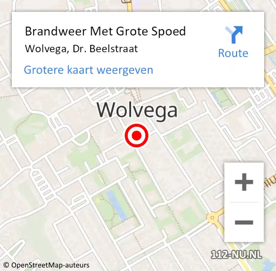 Locatie op kaart van de 112 melding: Brandweer Met Grote Spoed Naar Wolvega, Dr. Beelstraat op 16 maart 2022 15:23